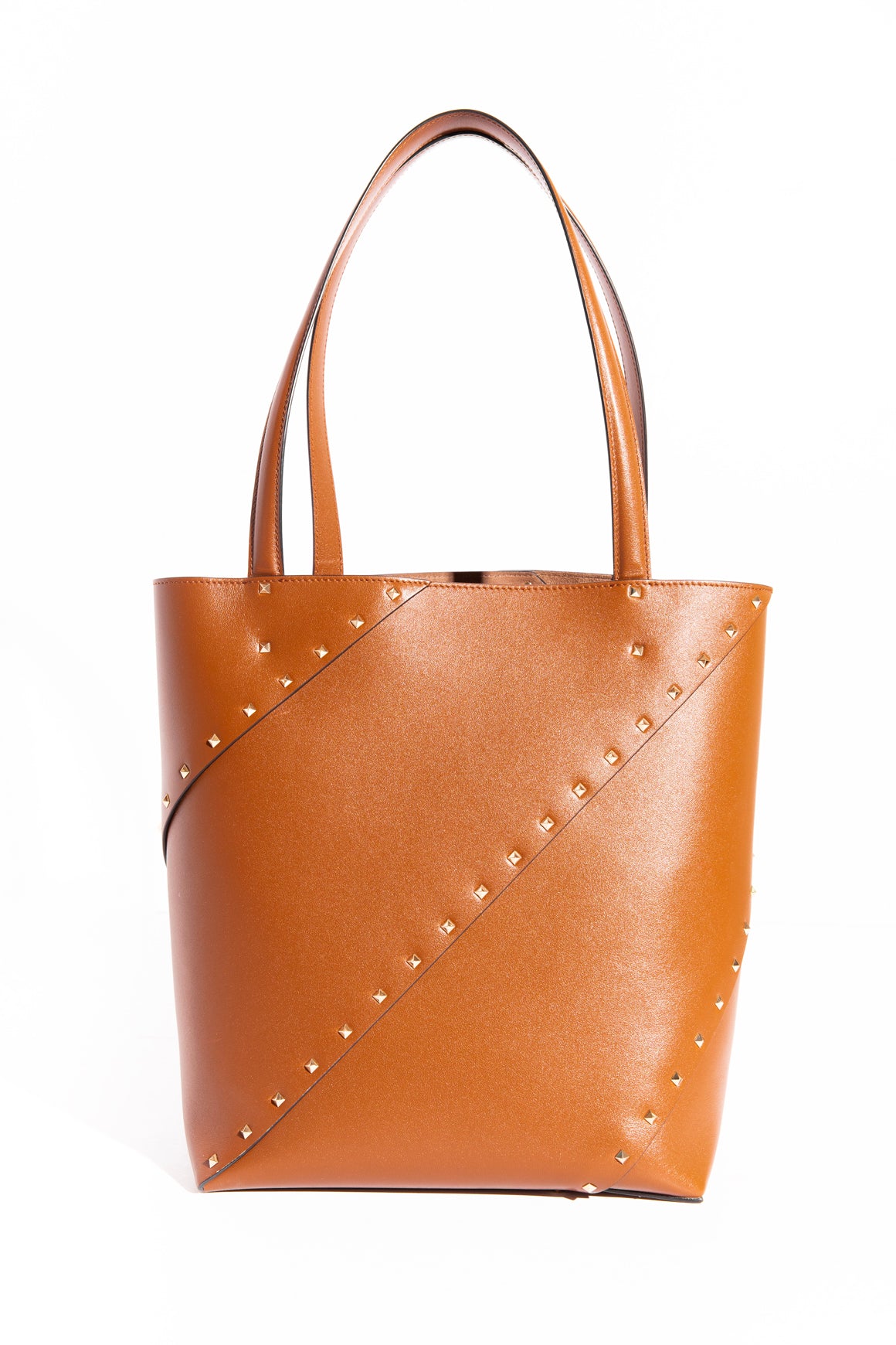 VALENTINO Brown 'Wisp' Leather Rockstud Tote