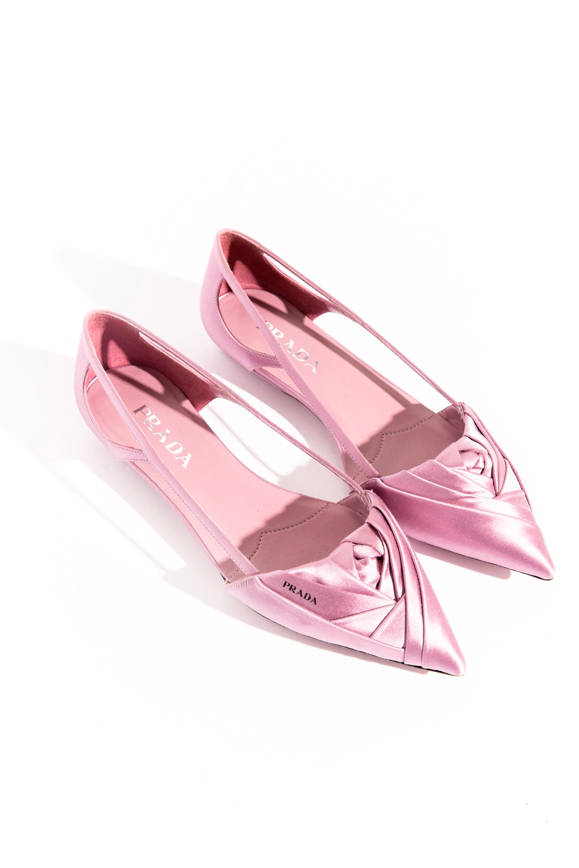 PRADA Lilac Satin Cutout Gathered Flats (Sz.38)