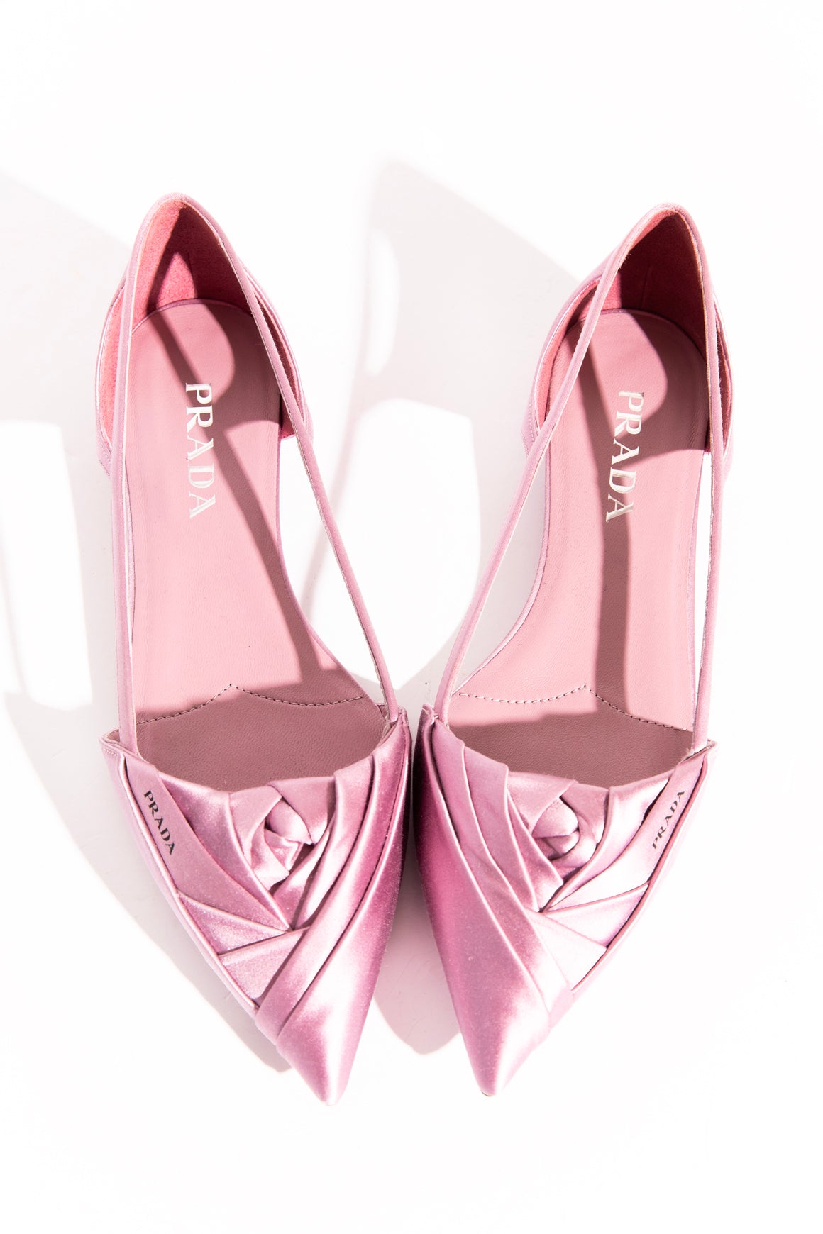PRADA Lilac Satin Cutout Gathered Flats (Sz.38)