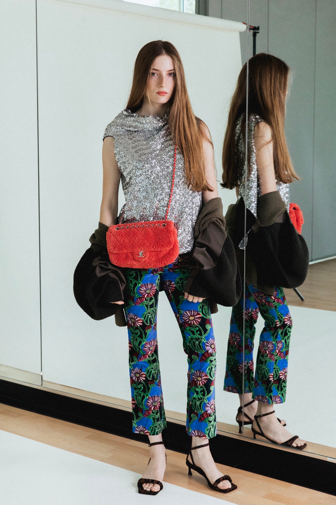 LA DOUBLE J Green & Blue Floral Velvet Trousers (Sz. XS)