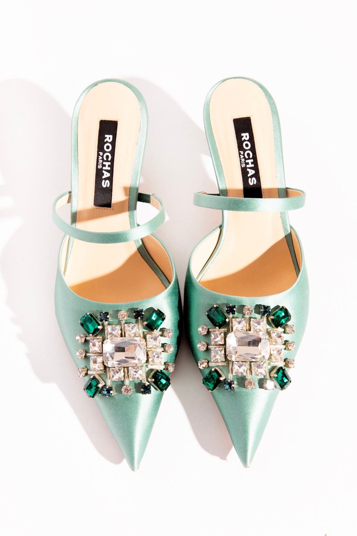 ROCHAS Mint Satin Crystal Kitten Heels (Sz.38)