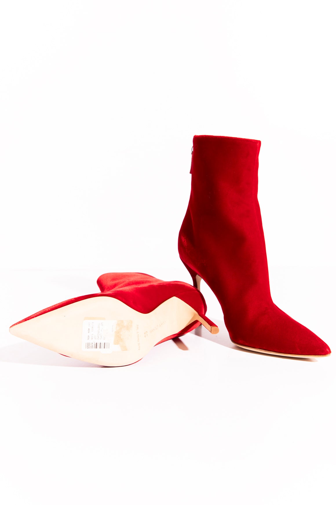 MANOLO BLAHNIK Red Velvet Stiletto Booties (Sz.36)