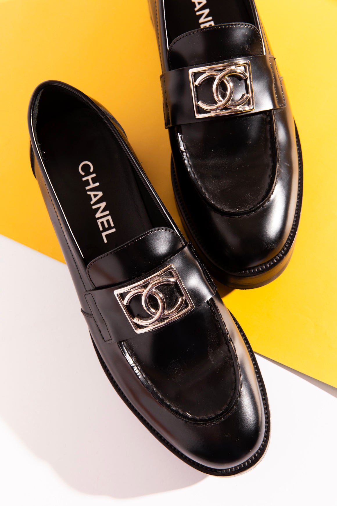 CHANEL Black Lug Sole CC Loafers (Sz.41)