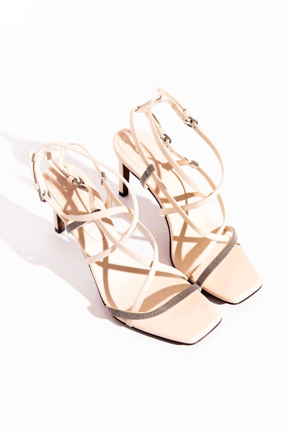 BRUNELLO CUCINELLI Cream Monili Strappy Heels (Sz.38)