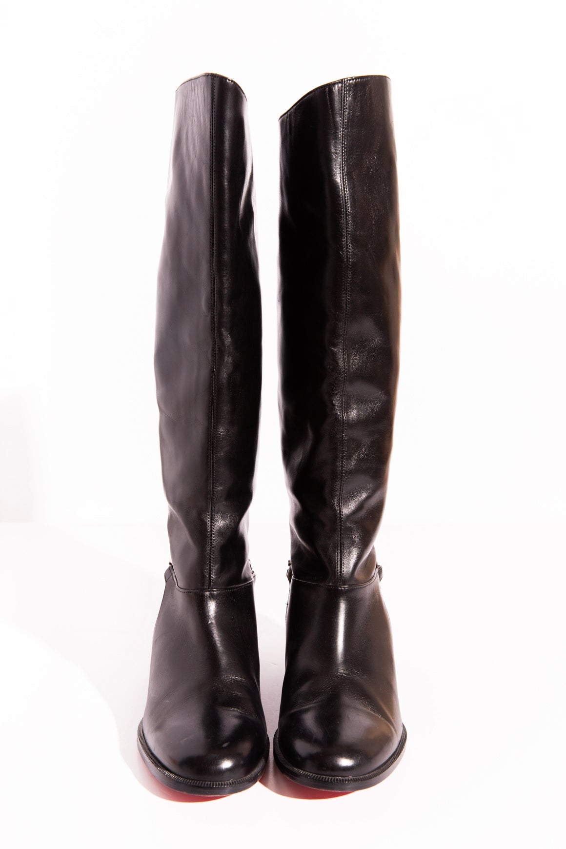 LOUBOUTIN Black Leather Chain Detail Riding Boots (Sz.36)