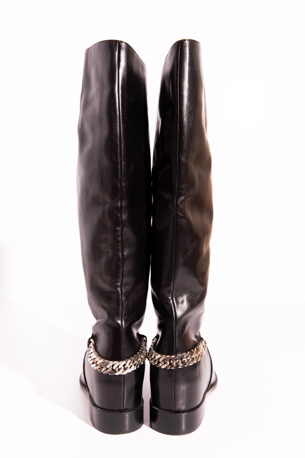 LOUBOUTIN Black Leather Chain Detail Riding Boots (Sz.36)