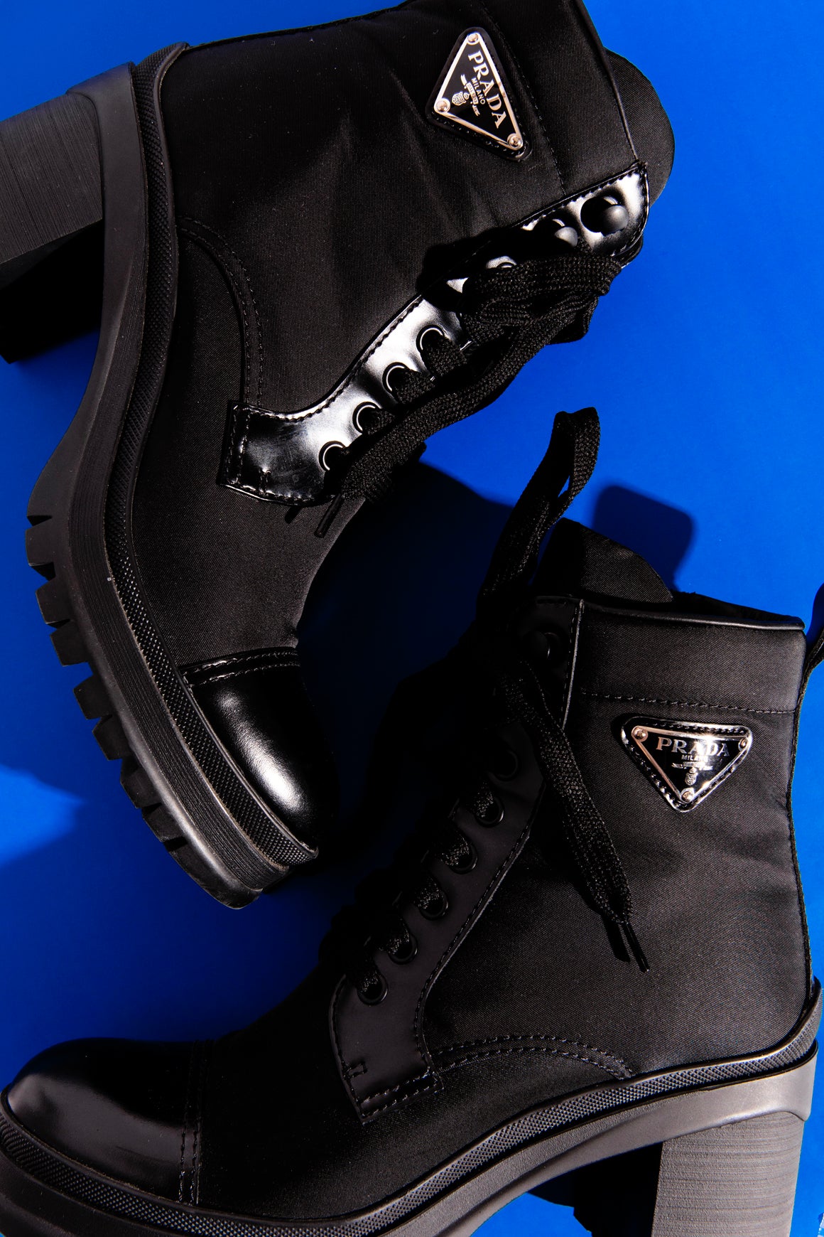 PRADA Black Cap Toe Block Heel Lace Up Boots (Sz.37.5)