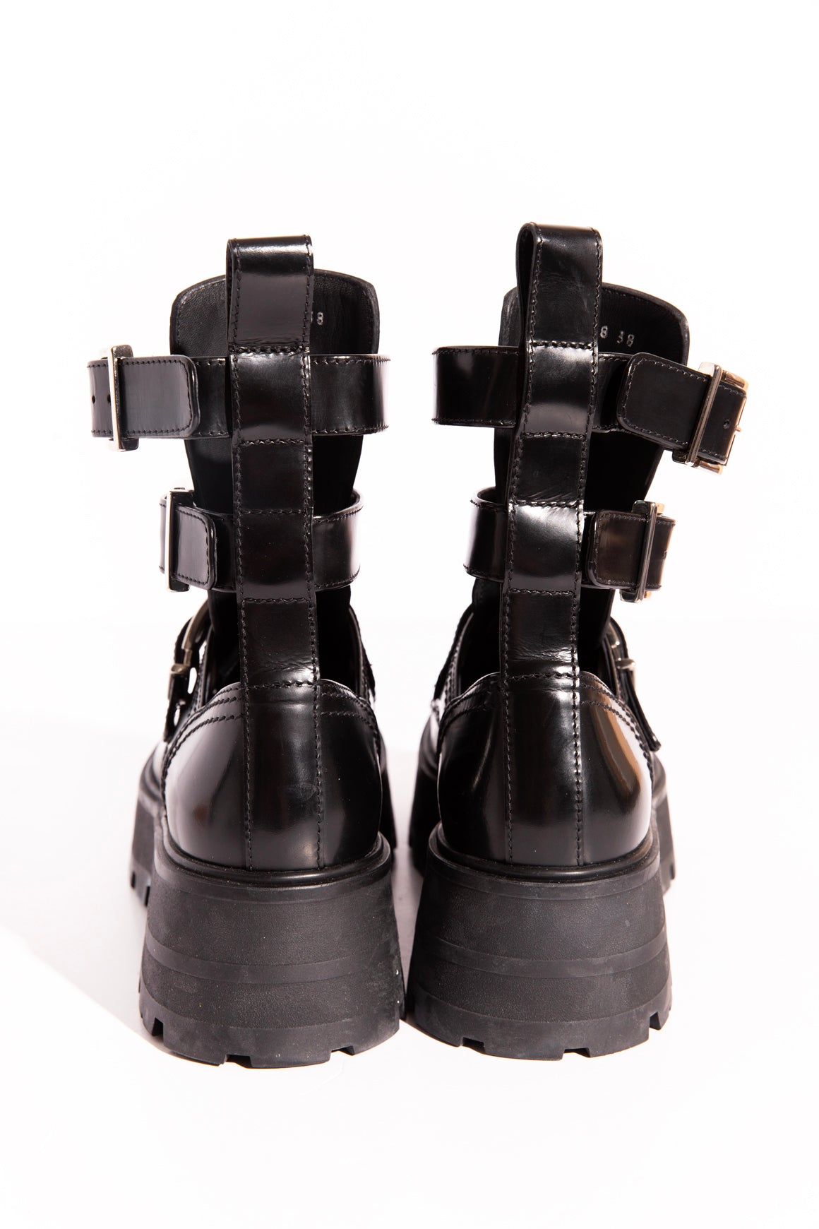 ALEXANDER MCQUEEN Black Leather "Rave" Buckle Boots (Sz.38)