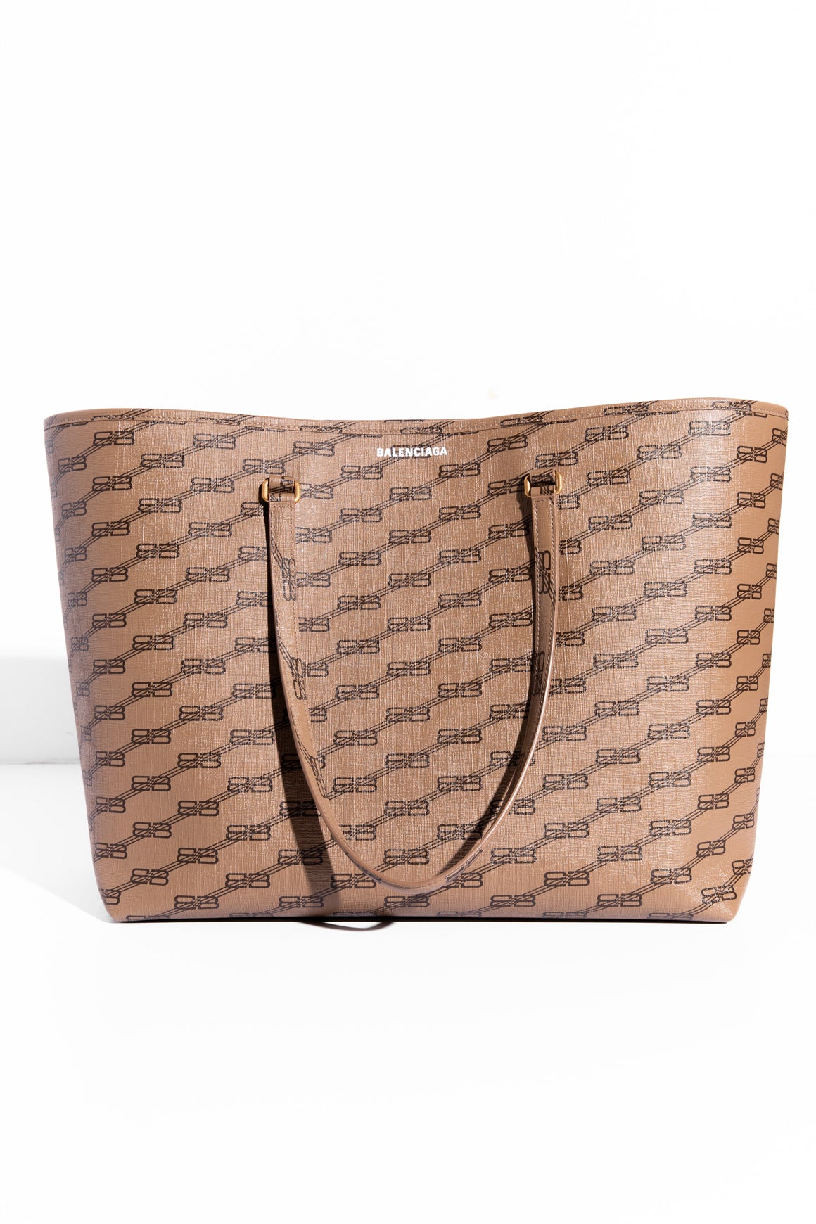BALENCIAGA Tan BB Monogram East-West Large Shopper Tote