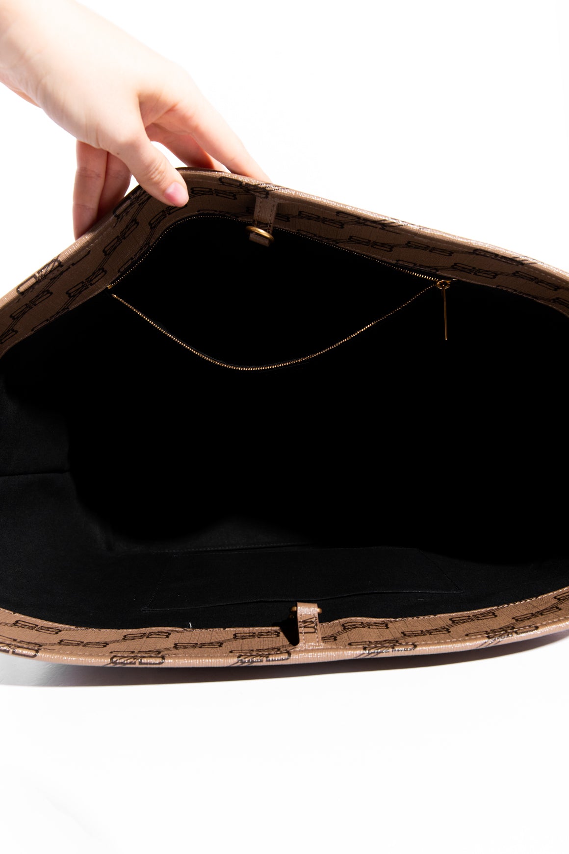 BALENCIAGA Tan BB Monogram East-West Large Shopper Tote