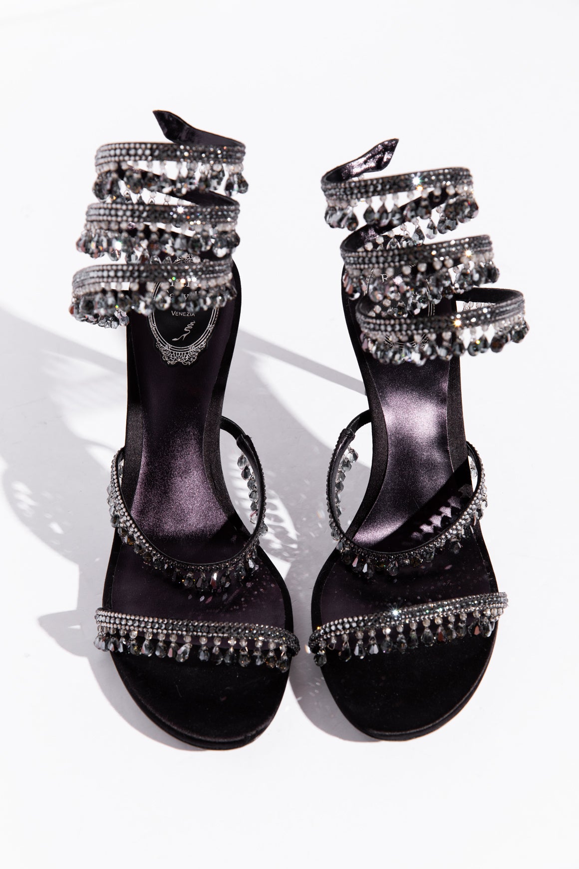 RENÉ CAOVILLA Chandelier Crystal Wrap Heel (Sz. 41)