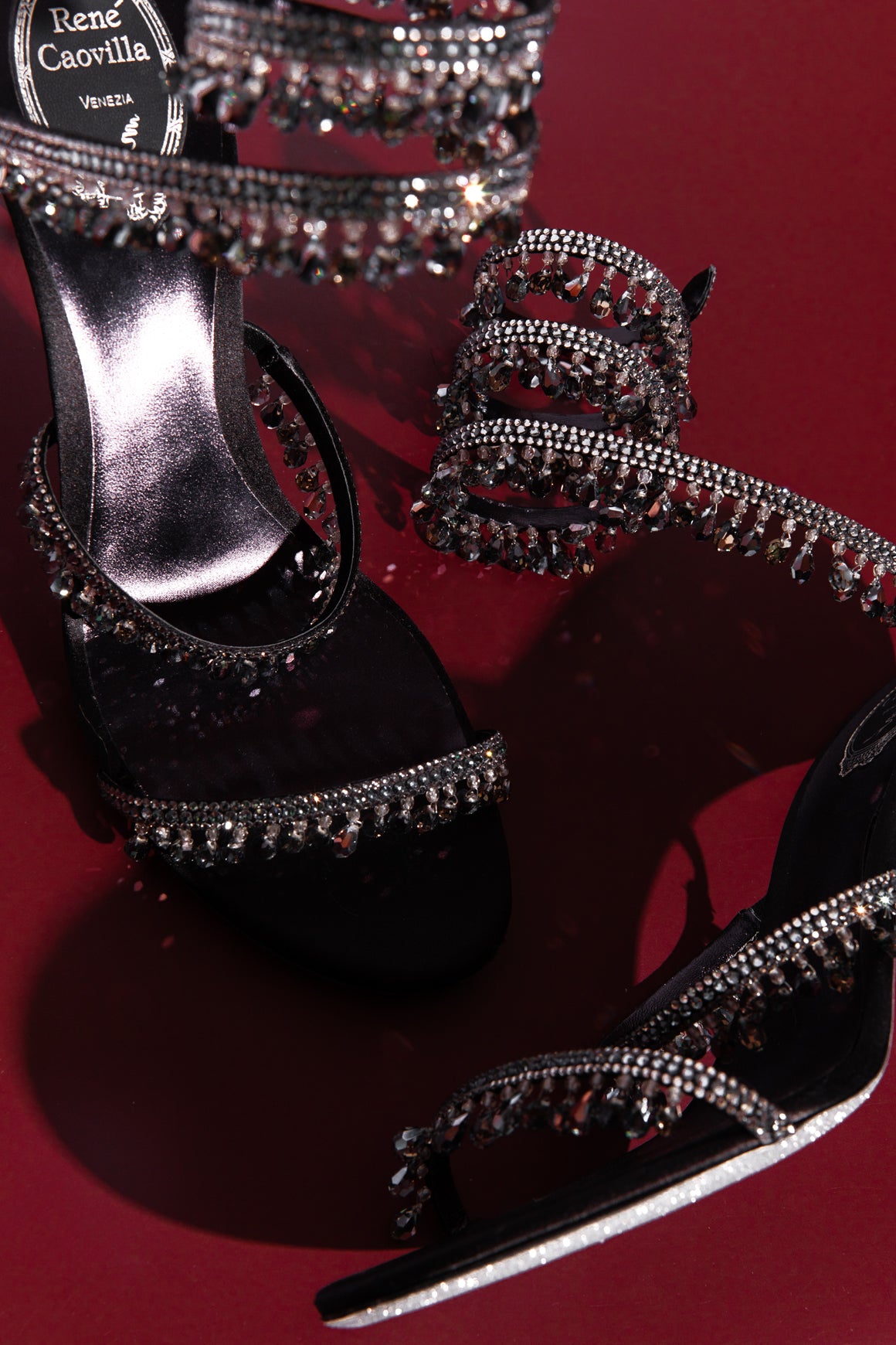 RENÉ CAOVILLA Chandelier Crystal Wrap Heel (Sz. 41)