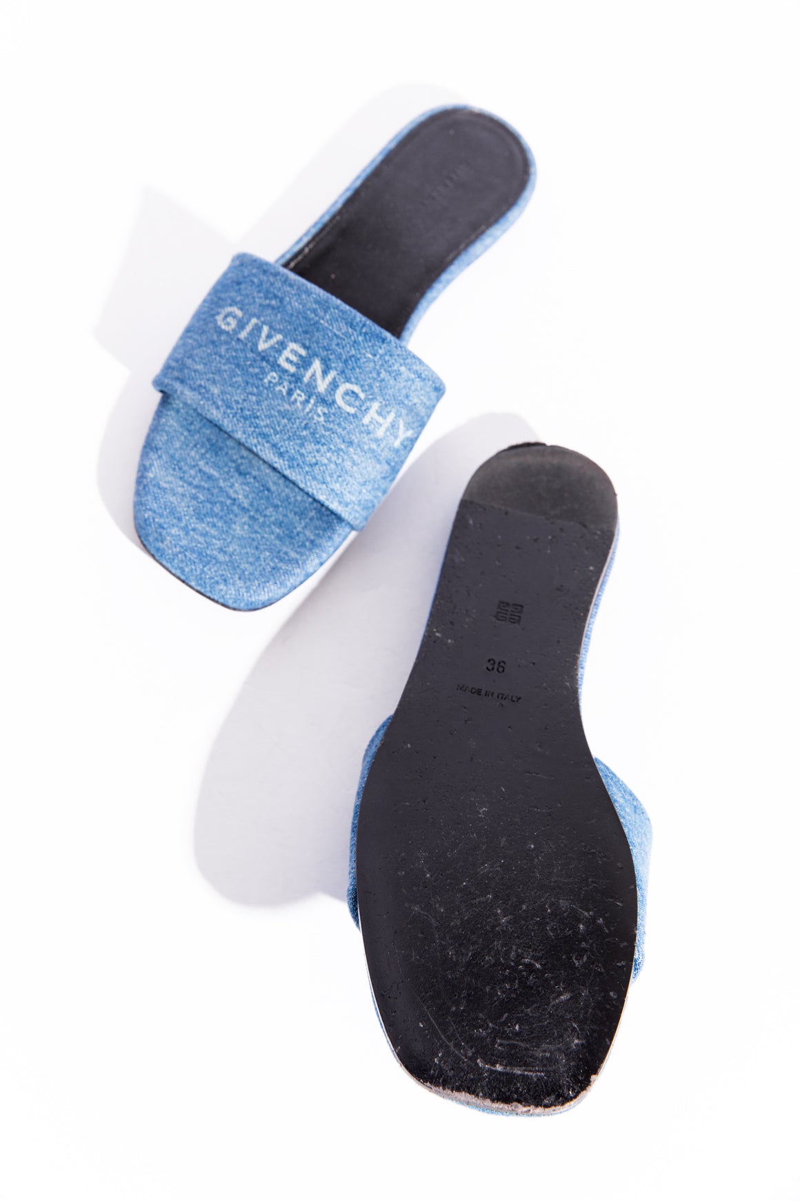 GIVENCHY Denim Logo Slide Sandals (Sz. 36)