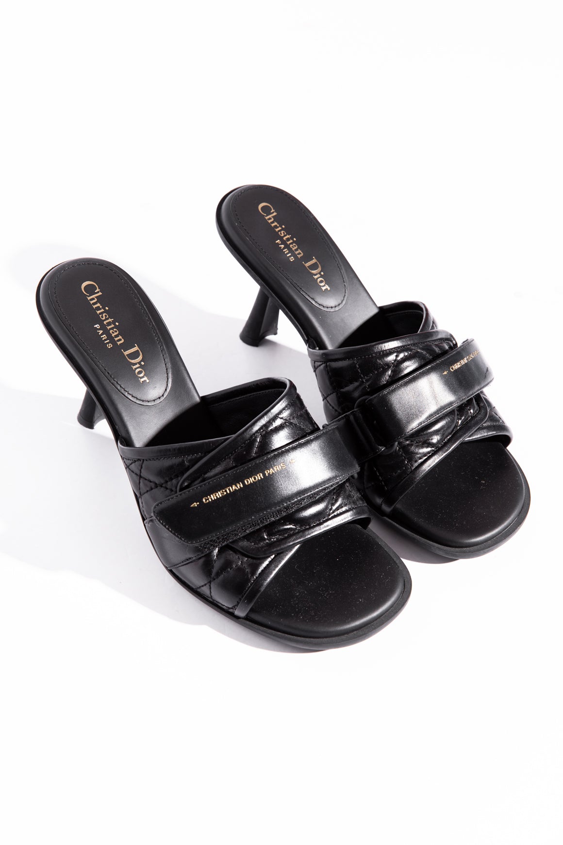 CHRISTIAN DIOR Black "Diorevolution" Heeled Mules (Sz. 39.5)