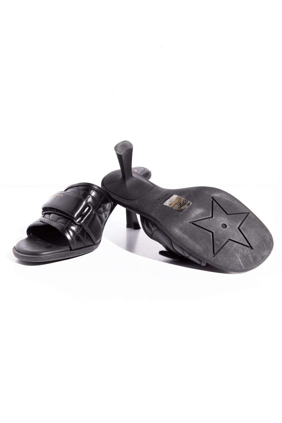 CHRISTIAN DIOR Black "Diorevolution" Heeled Mules (Sz. 39.5)