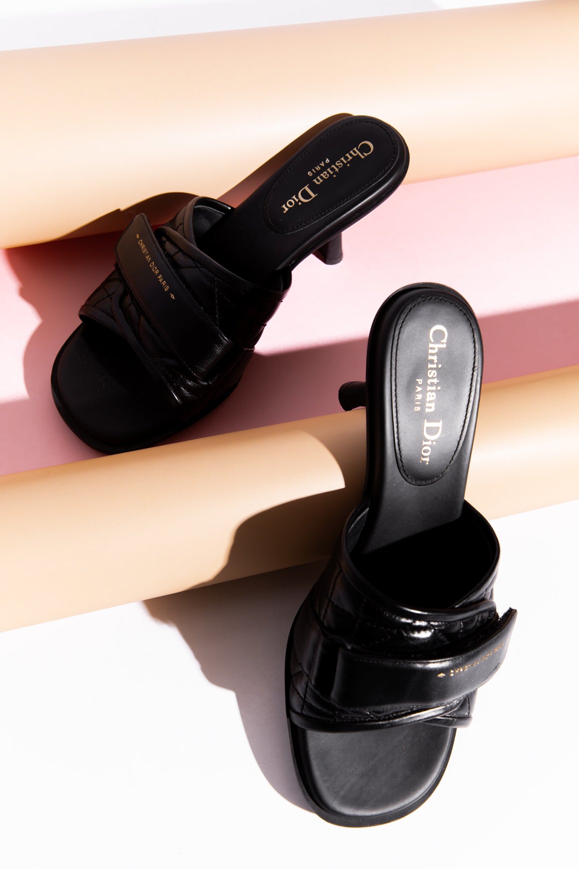 CHRISTIAN DIOR Black "Diorevolution" Heeled Mules (Sz. 39.5)