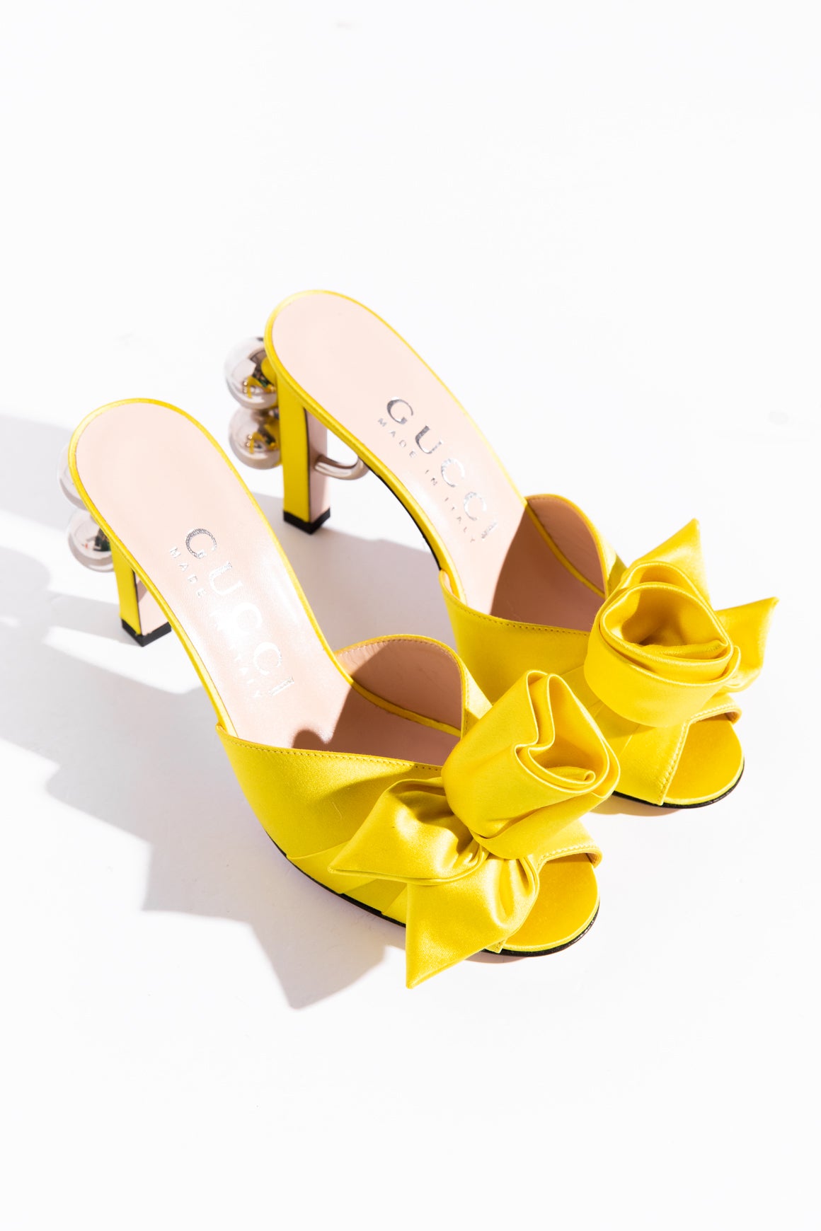 GUCCI Yellow Satin "Shawana" Heeled Mules (Sz. 36.5)