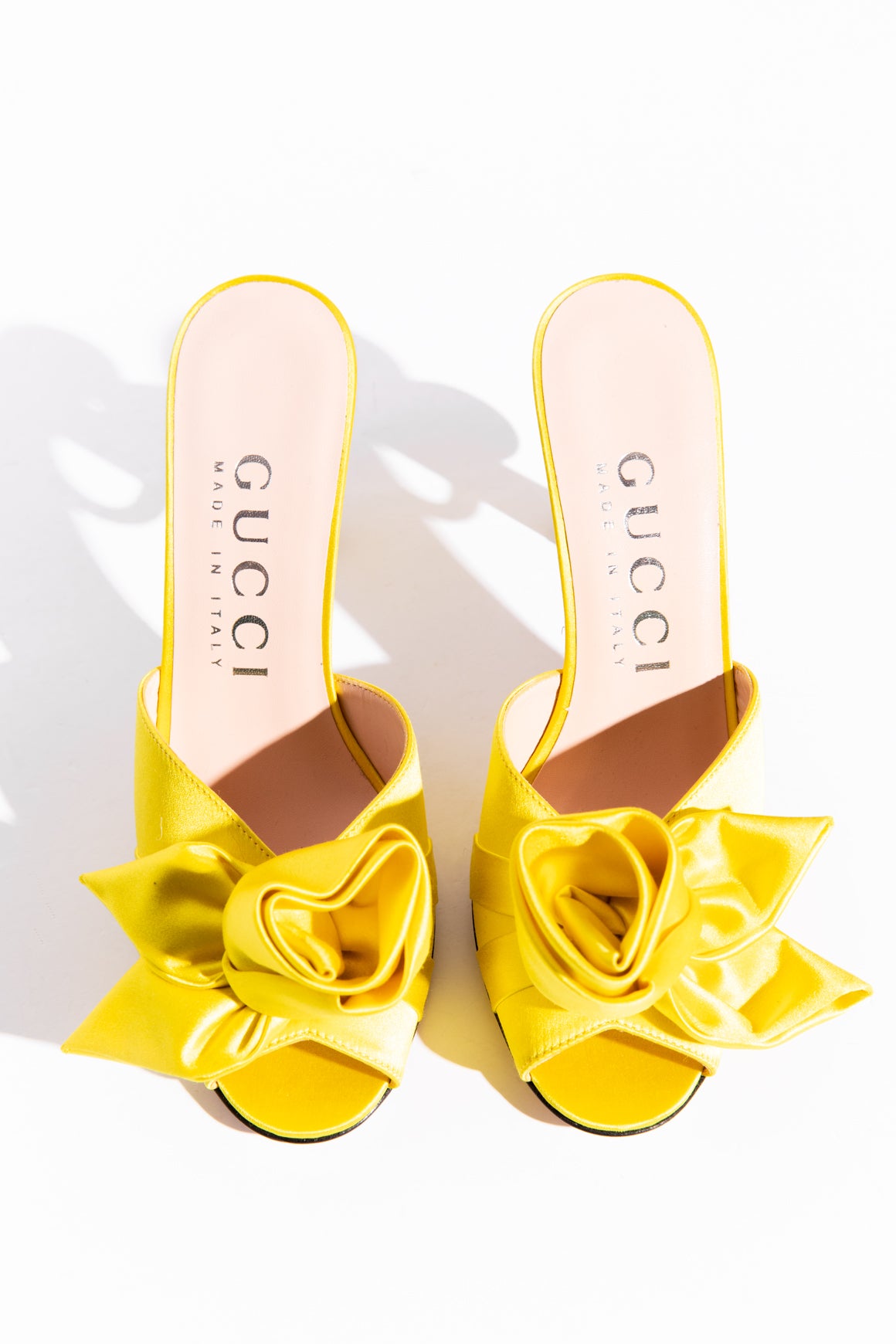 GUCCI Yellow Satin "Shawana" Heeled Mules (Sz. 36.5)