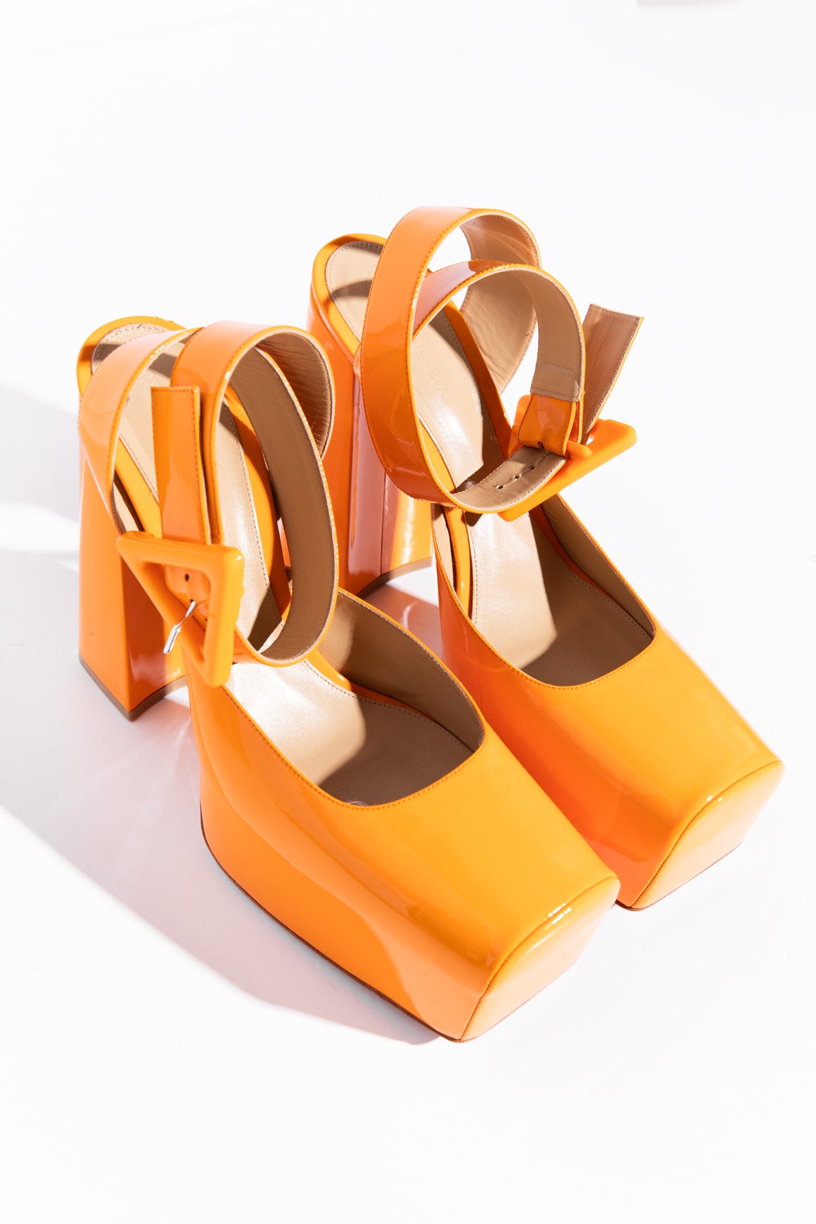 BOTTEGA VENETA Orange "Tower" Platform Pumps (Sz. 41.5)