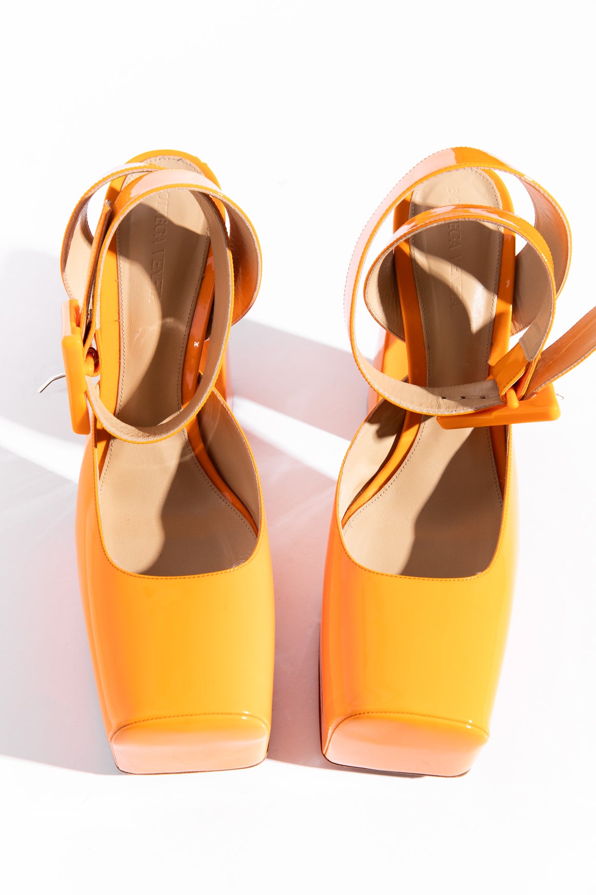 BOTTEGA VENETA Orange "Tower" Platform Pumps (Sz. 41.5)