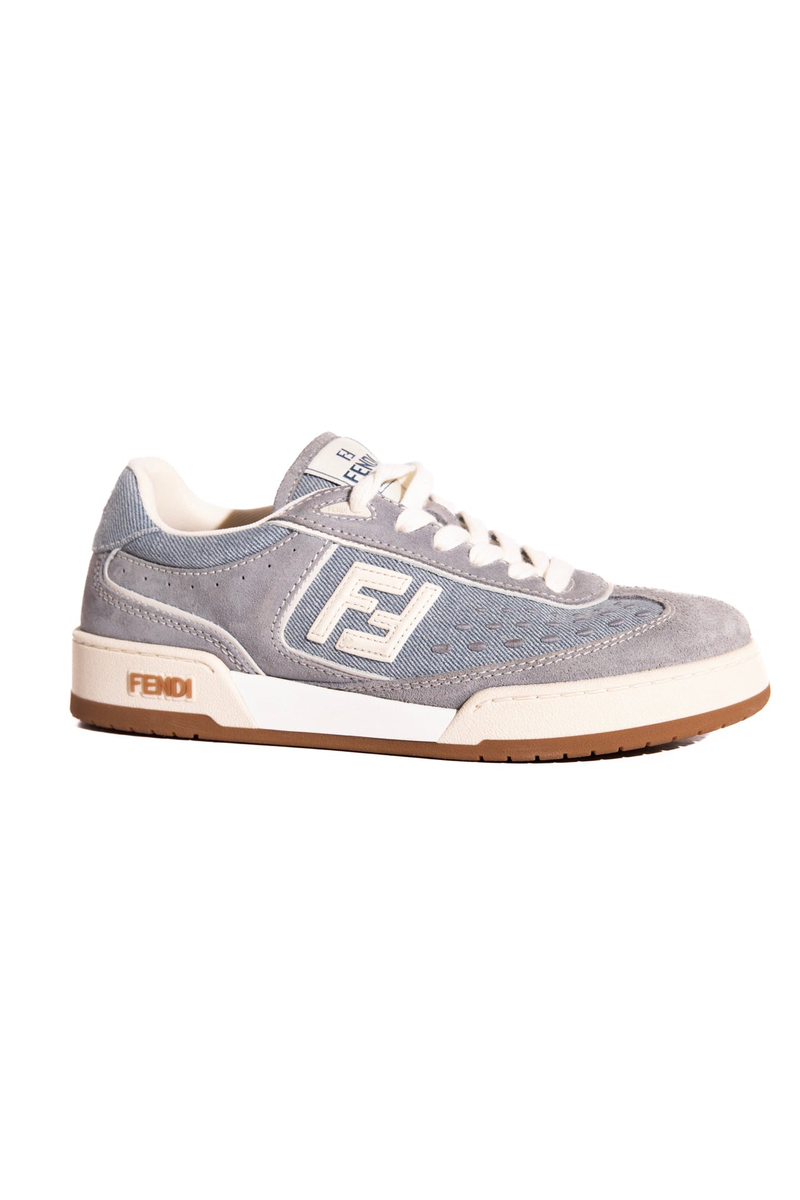 FENDI Blue Suede & Denim Low Top Sneakers (Sz. 7)