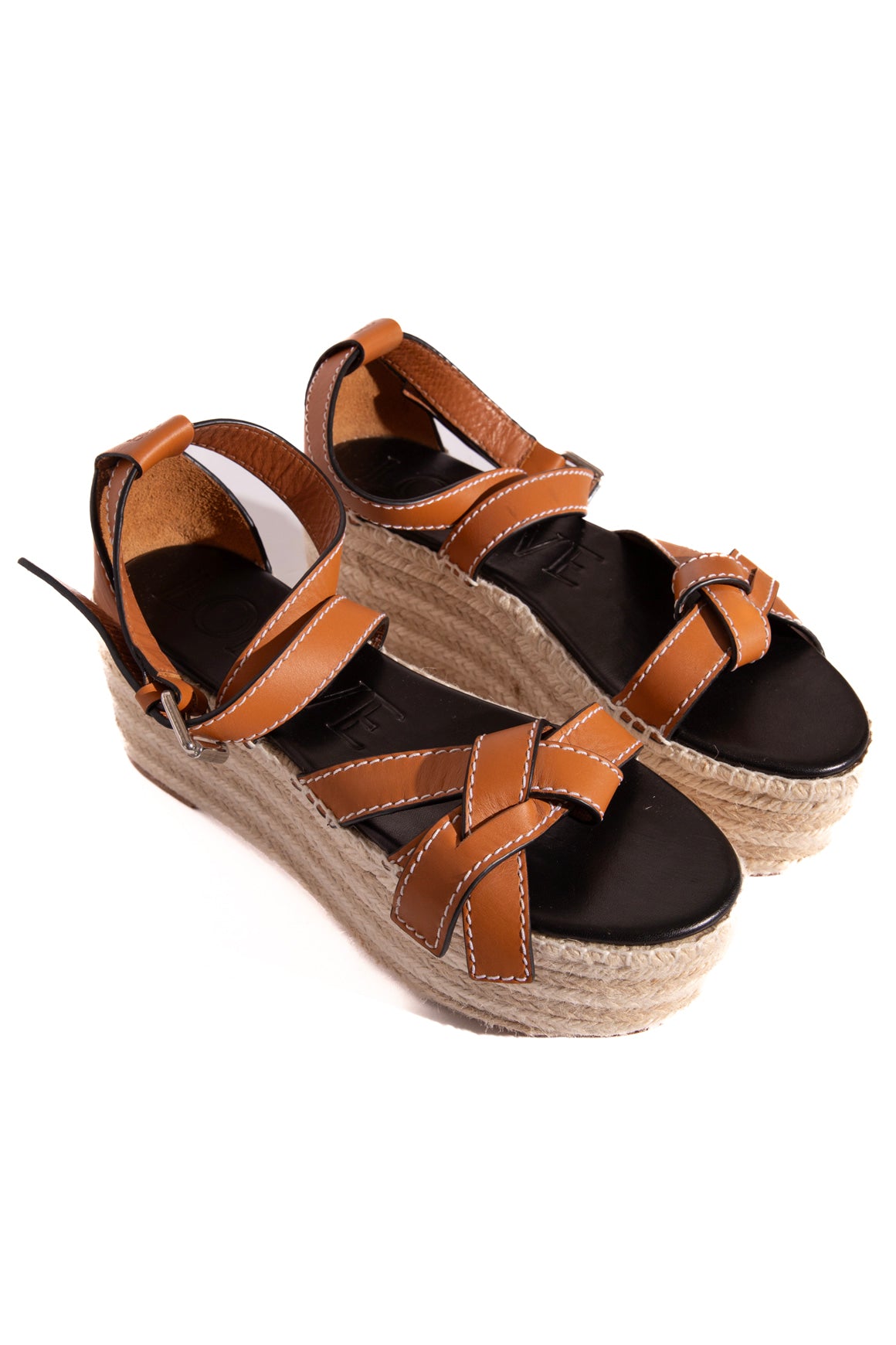 LOEWE Espadrille Tan Leather Platform Sandals (Sz. 40)