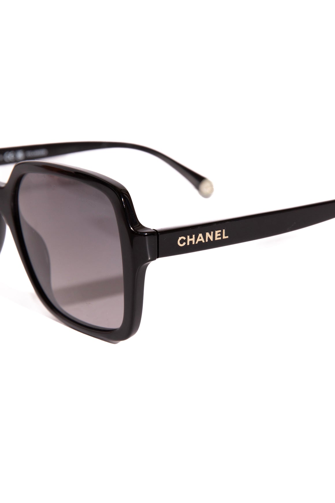 CHANEL Black Wide Square Frame Polarized Sunglasses
