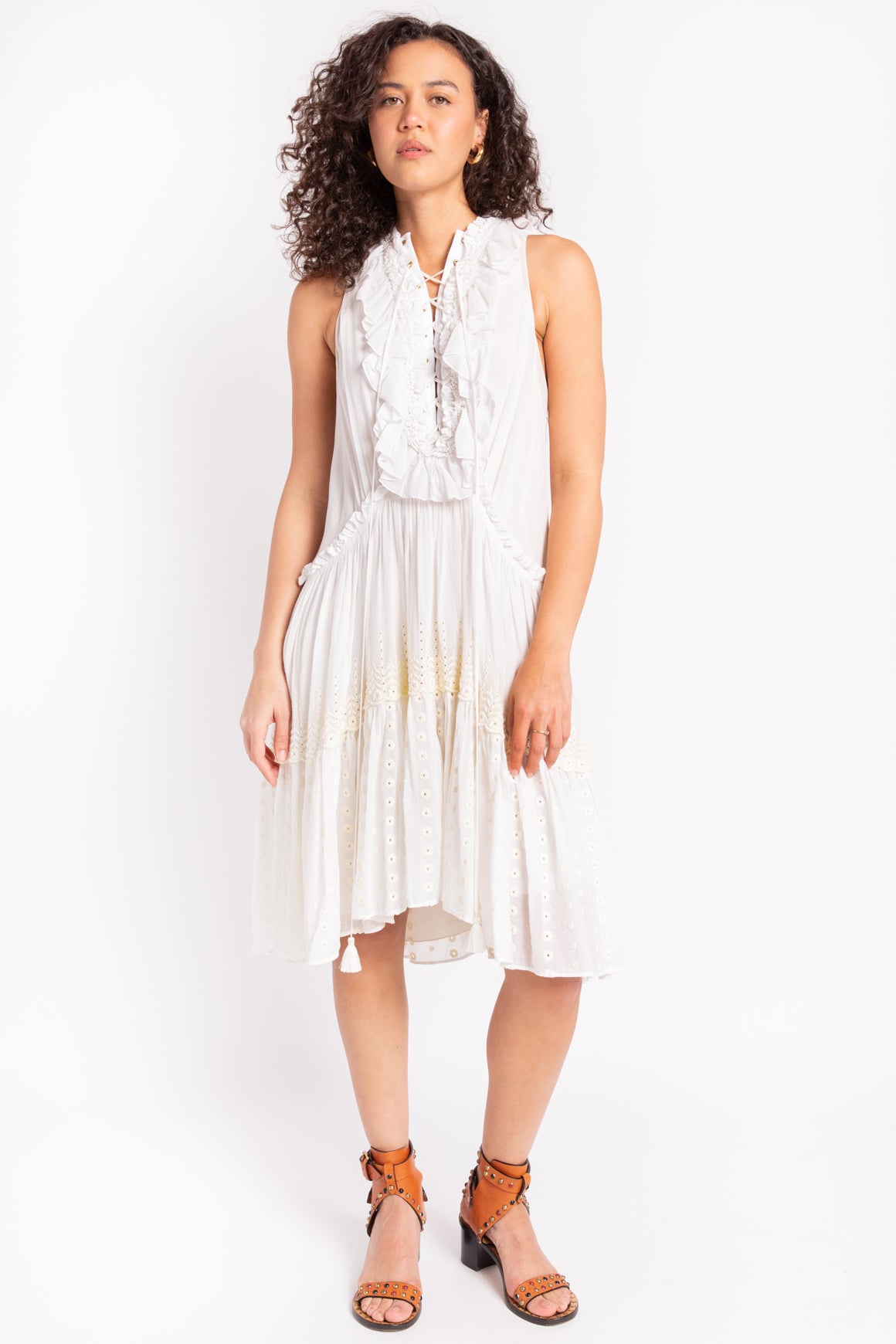 CHLOE White Ruffled Knee-length Dress