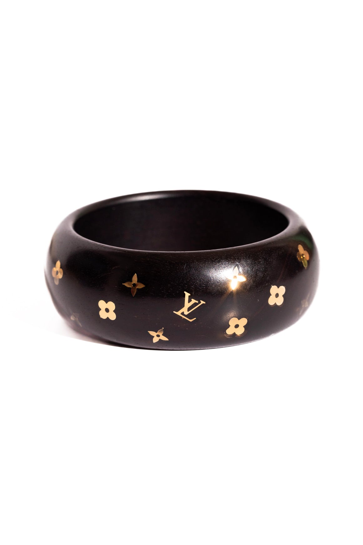 LOUIS VUITTON Tiger Wood Gold Floral Wide Bangle