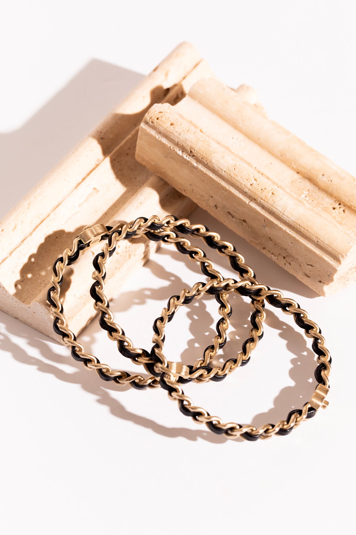 CHANEL 2012 Black Leather Braided Bangles