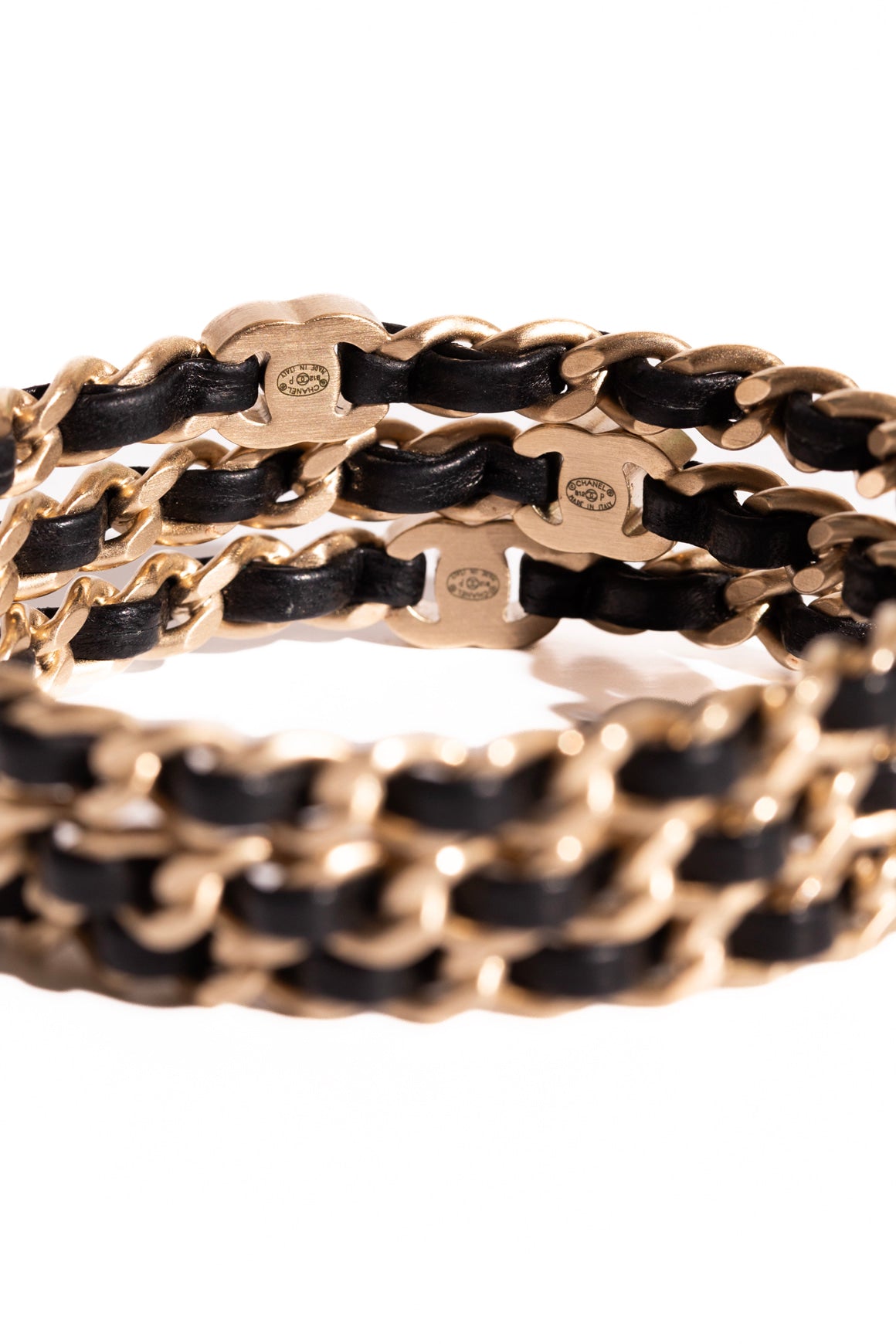 CHANEL 2012 Black Leather Braided Bangles