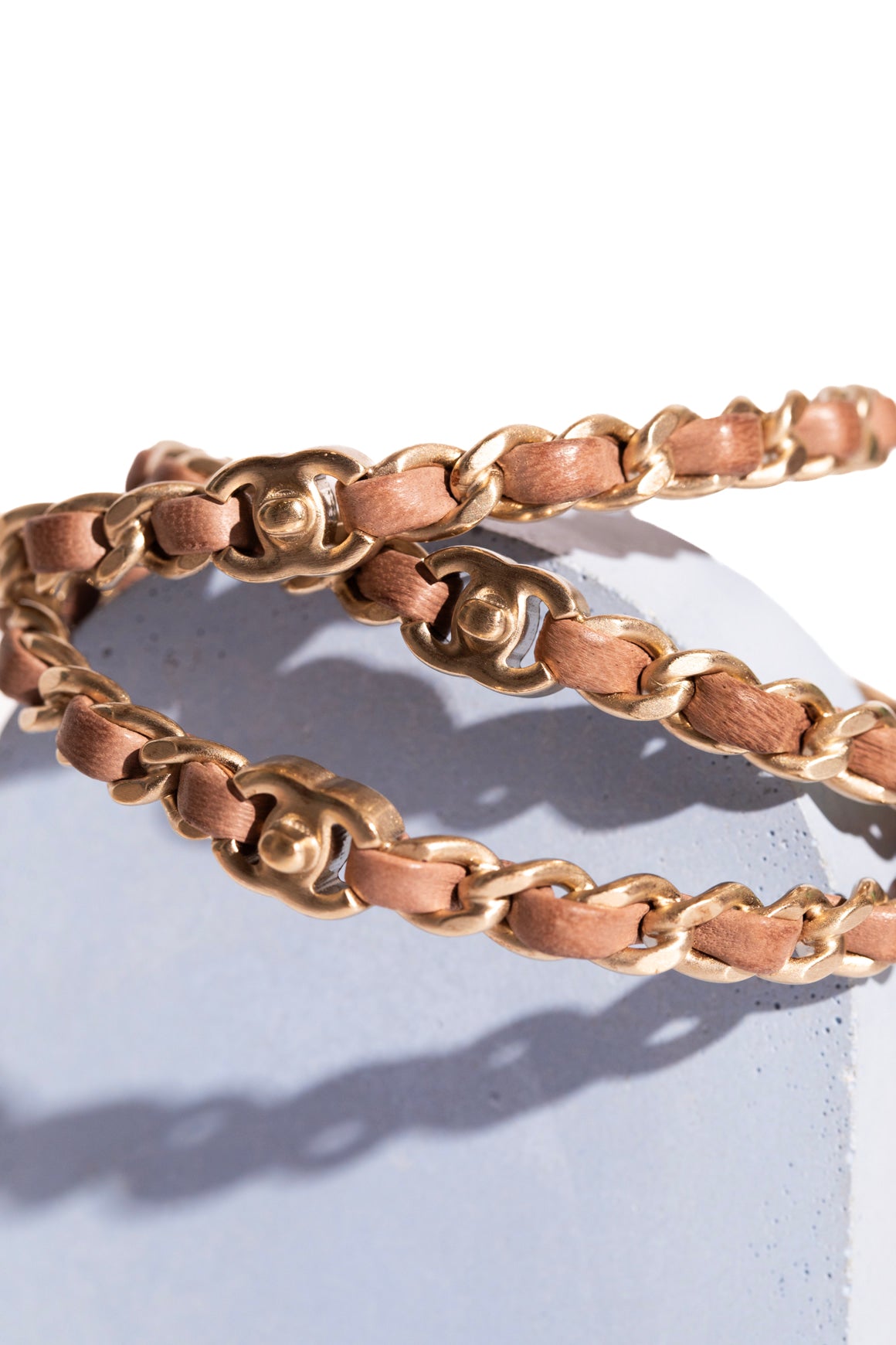 CHANEL Rose Leather Braided Bangles