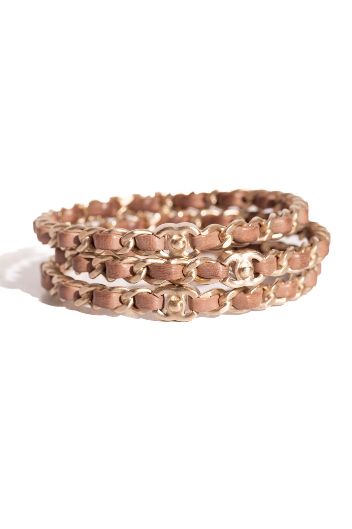 CHANEL Rose Leather Braided Bangles