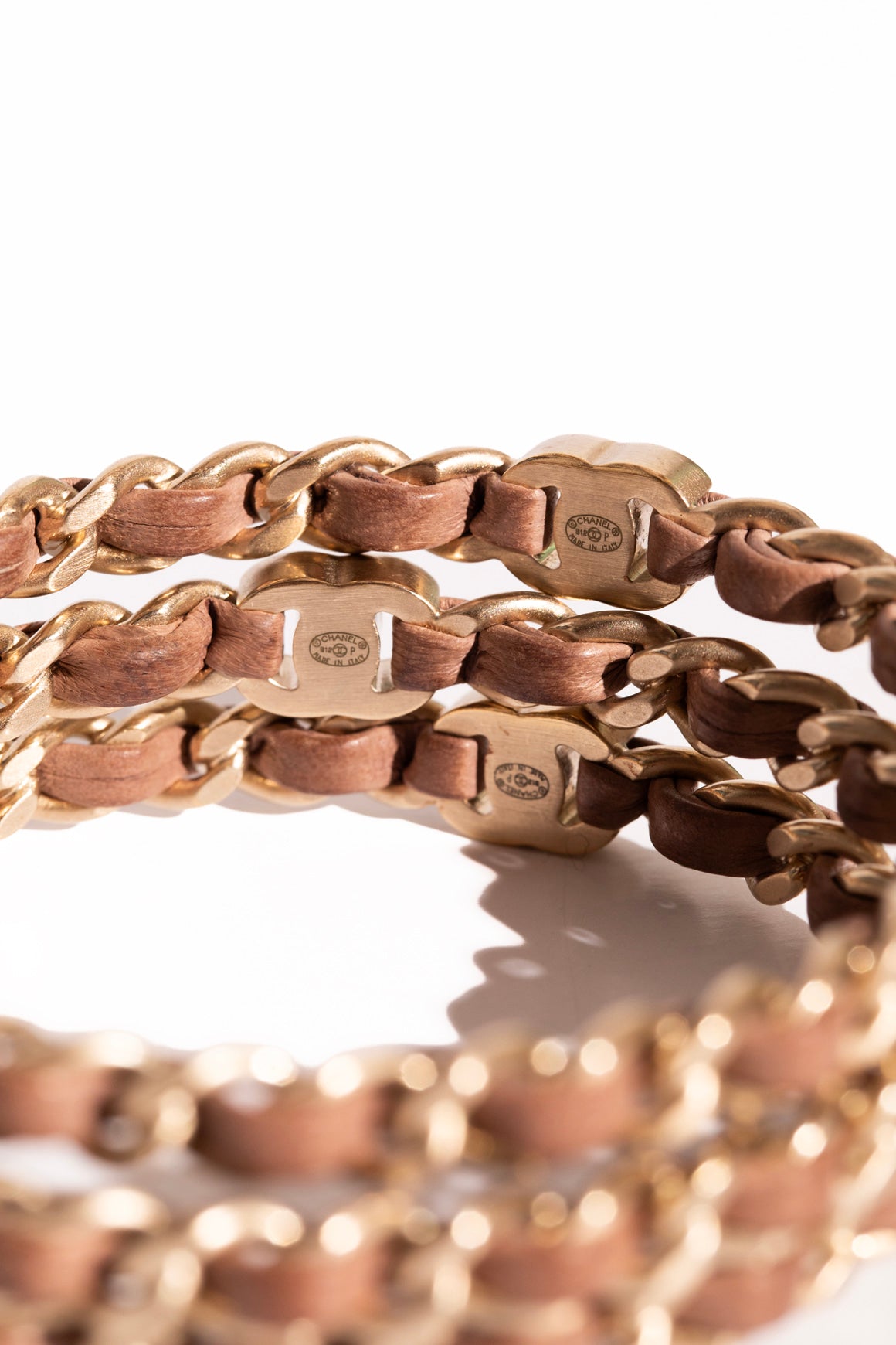CHANEL Rose Leather Braided Bangles