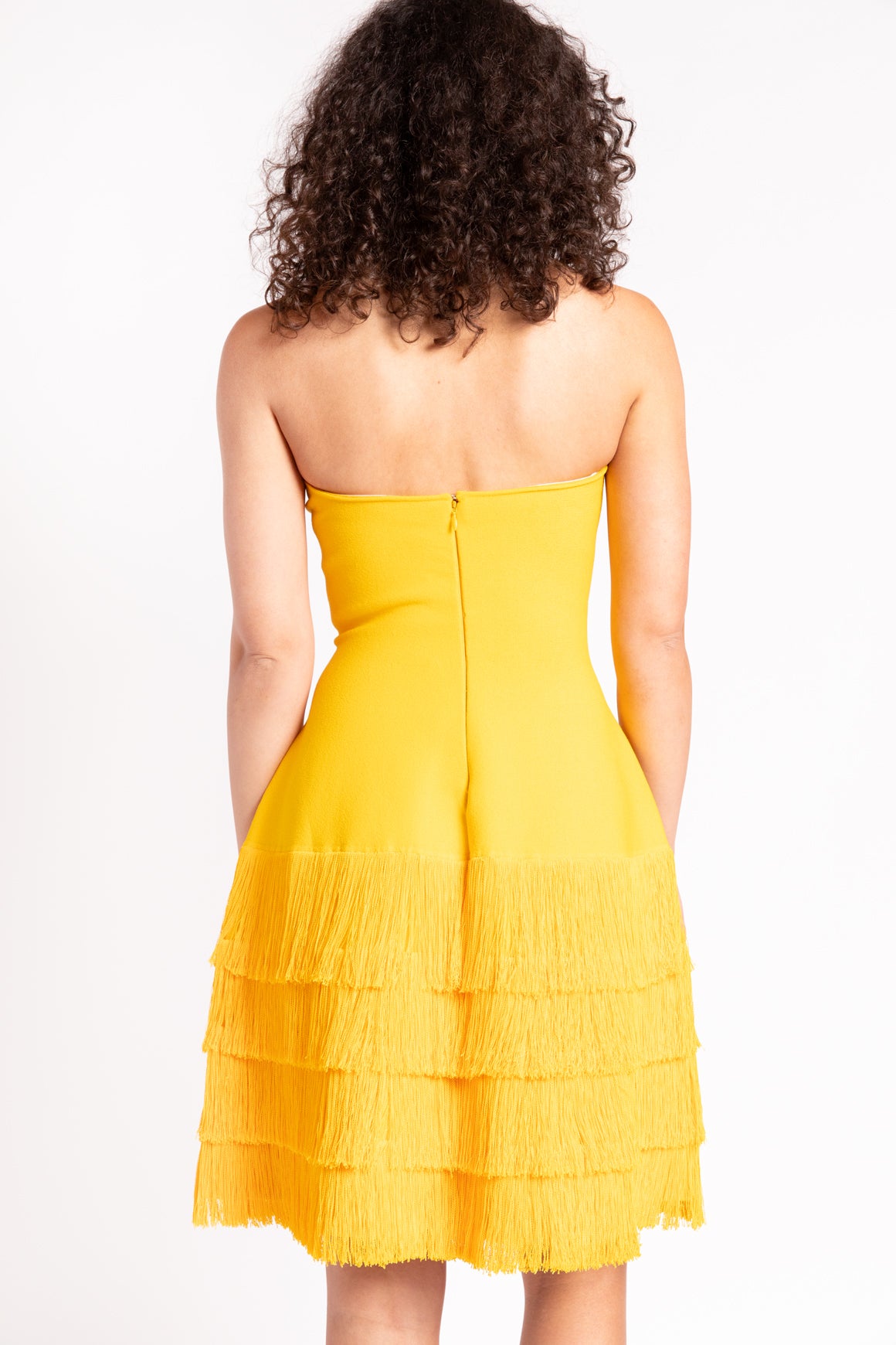 PROENZA SCHOULER Yellow Fringe Strapless Mini Dress