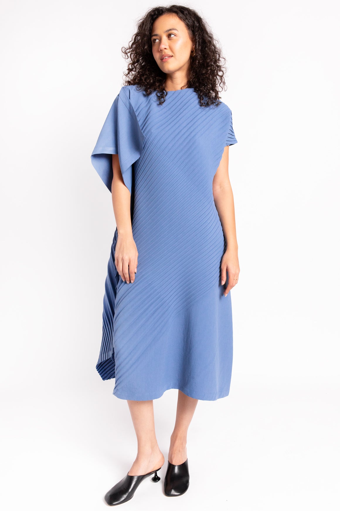 ISSEY MIYAKE Blue Pleats Midi Dress