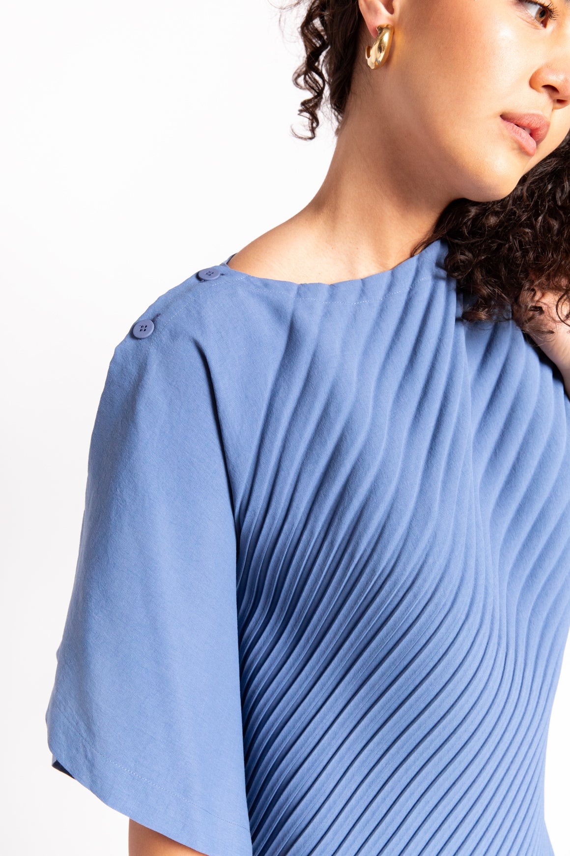 ISSEY MIYAKE Blue Pleats Midi Dress