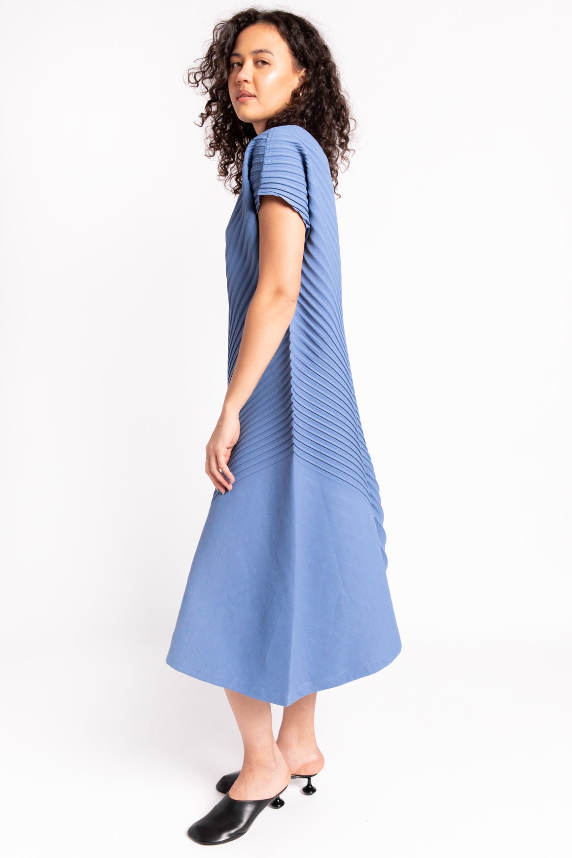 ISSEY MIYAKE Blue Pleats Midi Dress
