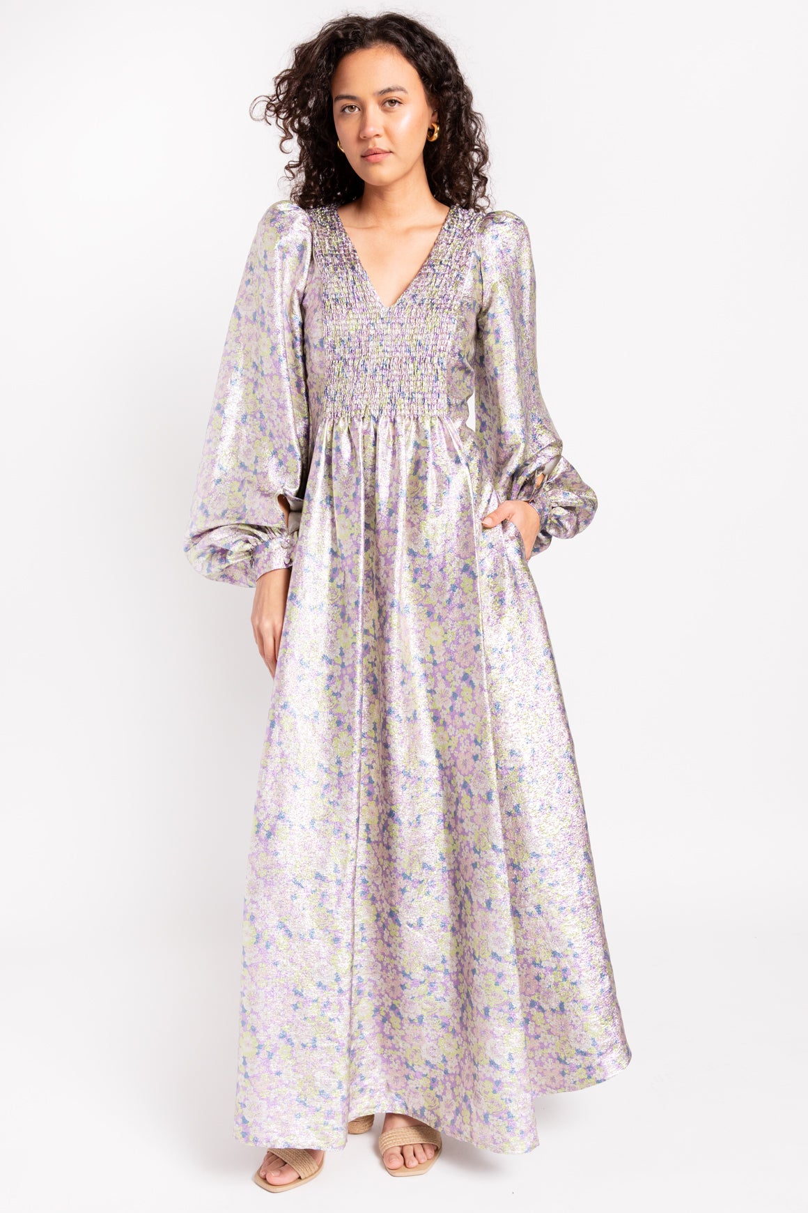 STELLA MCCARTNEY Purple & Green Metallic Floral Maxi Dress