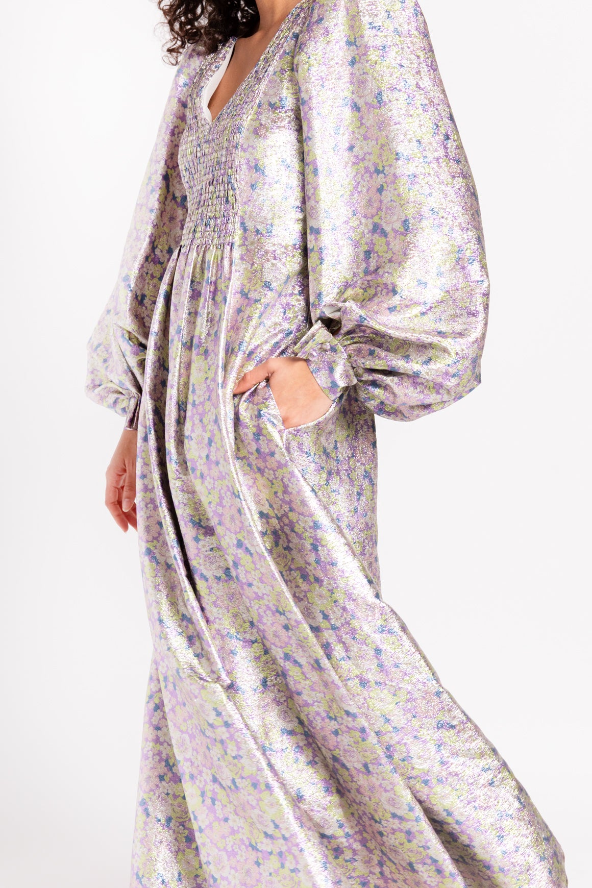 STELLA MCCARTNEY Purple & Green Metallic Floral Maxi Dress