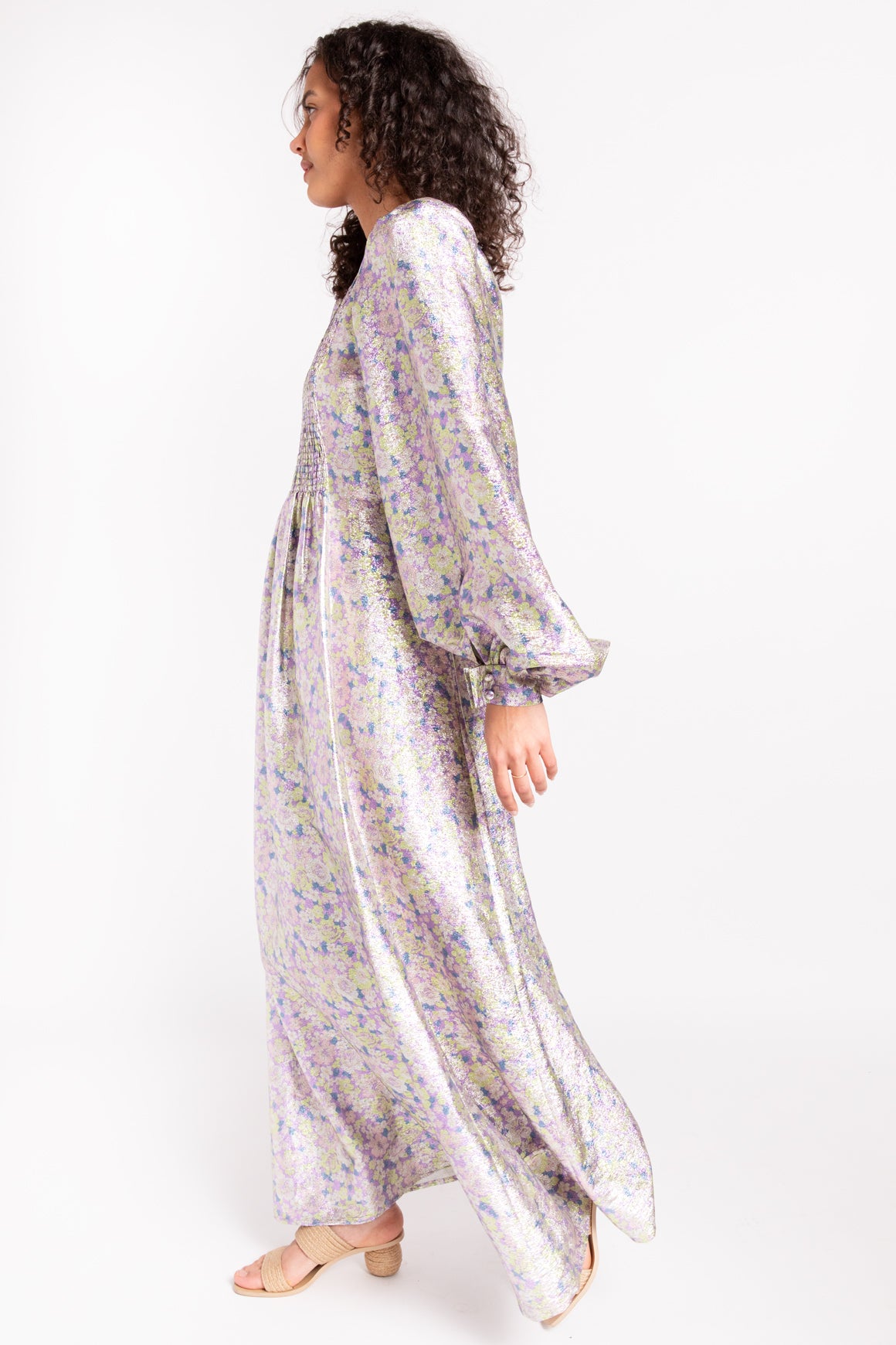 STELLA MCCARTNEY Purple & Green Metallic Floral Maxi Dress