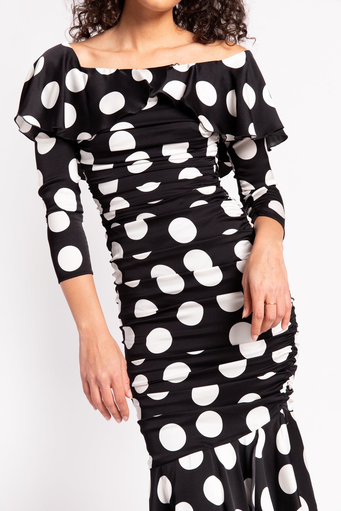 DOLCE & GABBANA Black & White Polka Dot Midi Dress