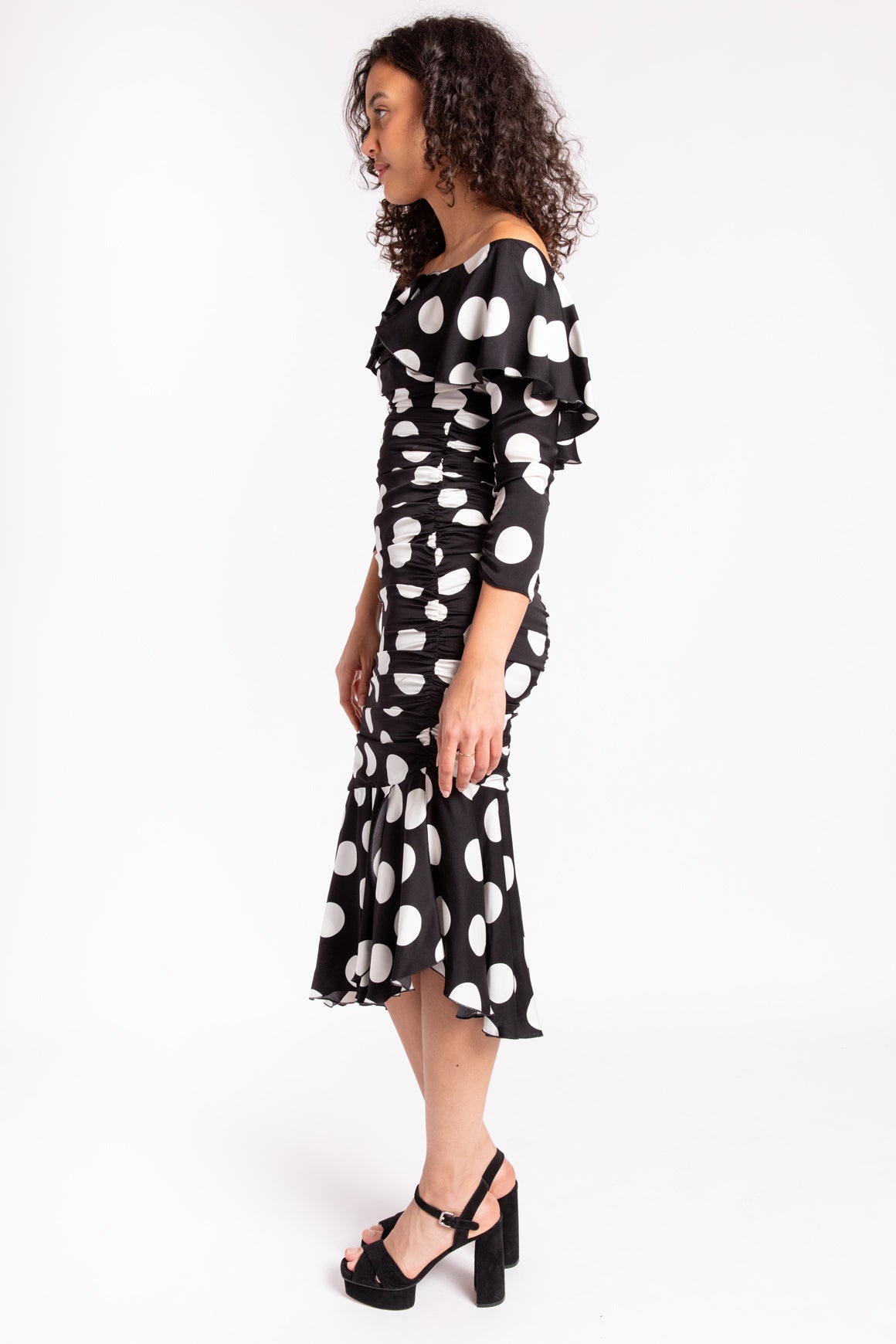 DOLCE & GABBANA Black & White Polka Dot Midi Dress