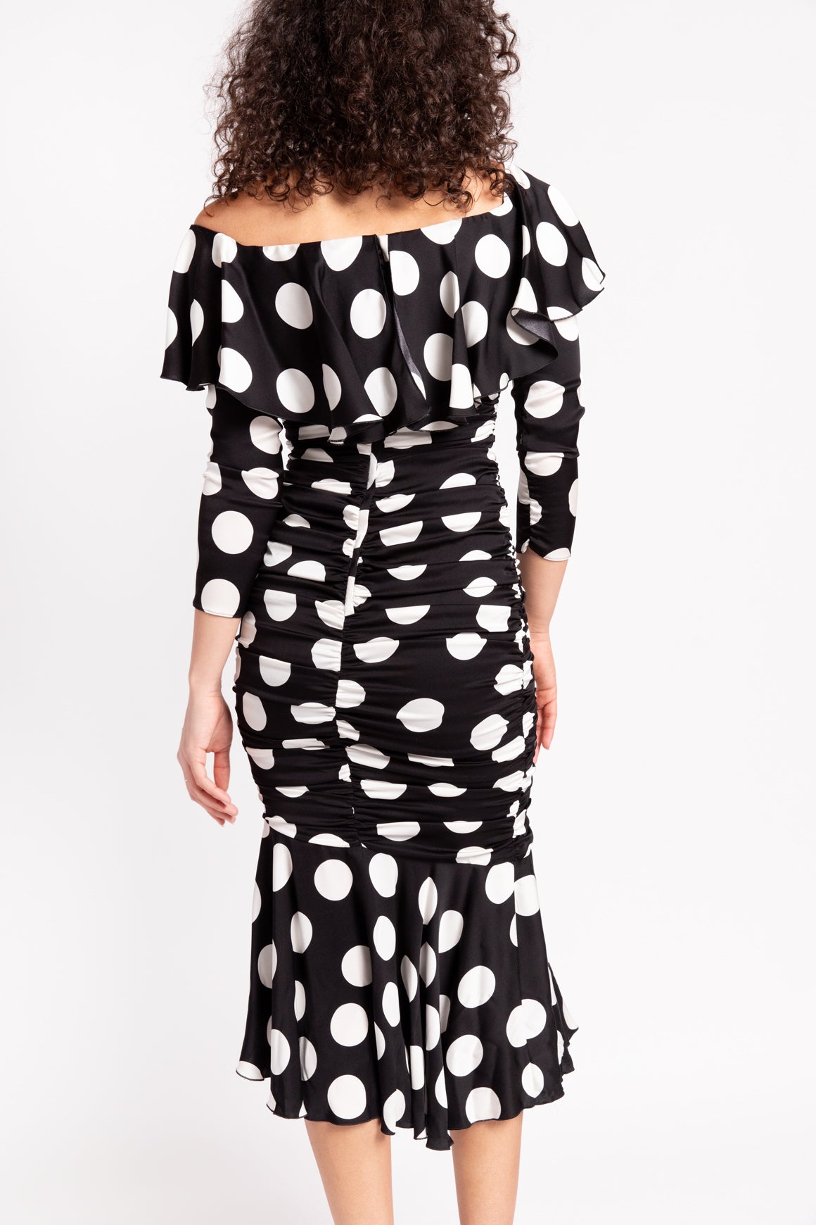 DOLCE & GABBANA Black & White Polka Dot Midi Dress