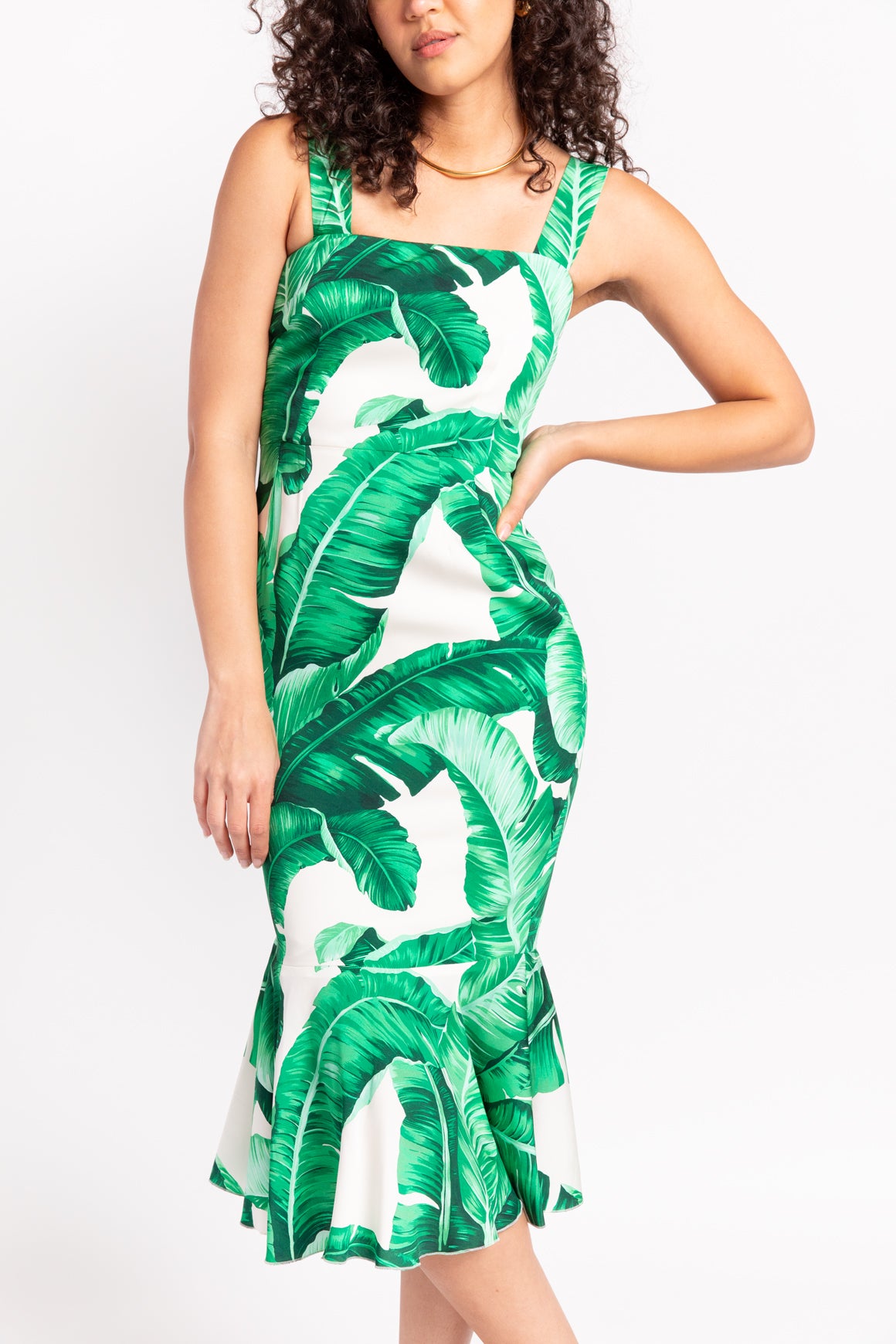 DOLCE & GABBANA Banana Leaf Fluted Hem Midi Dress