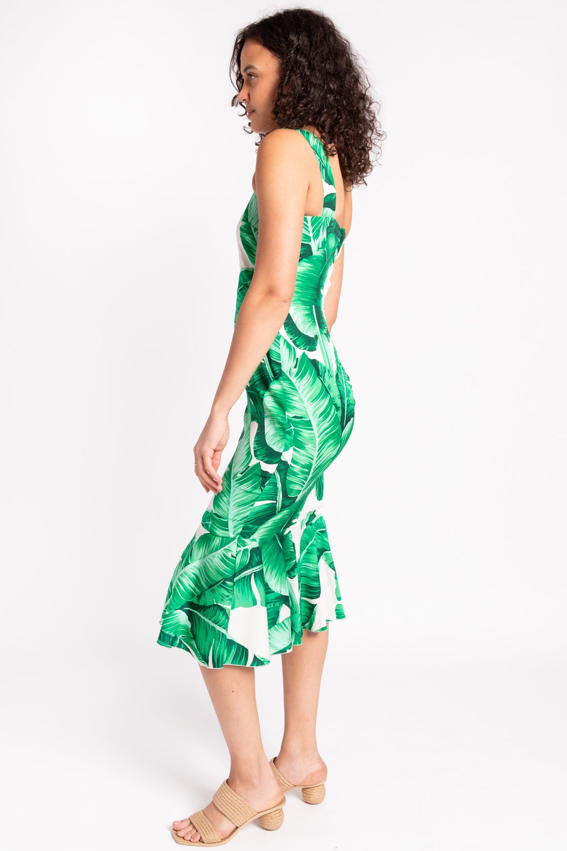 DOLCE & GABBANA Banana Leaf Fluted Hem Midi Dress