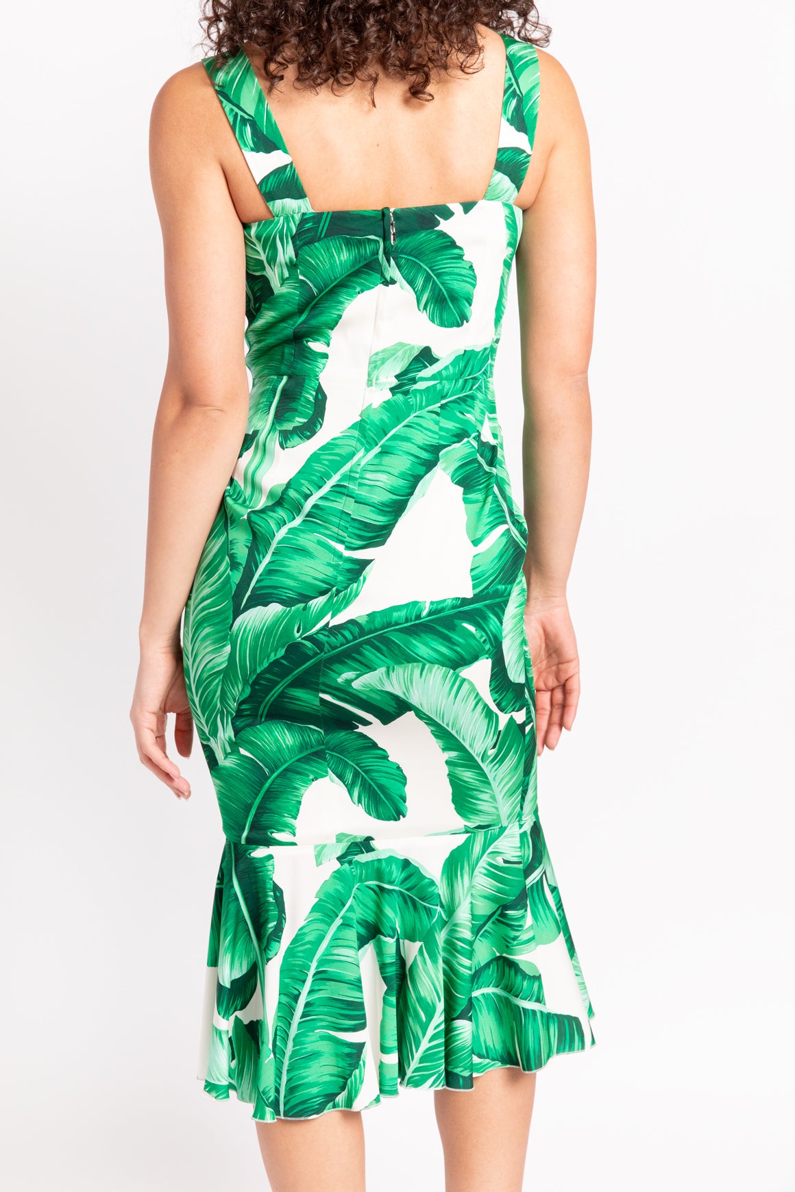 DOLCE & GABBANA Banana Leaf Fluted Hem Midi Dress