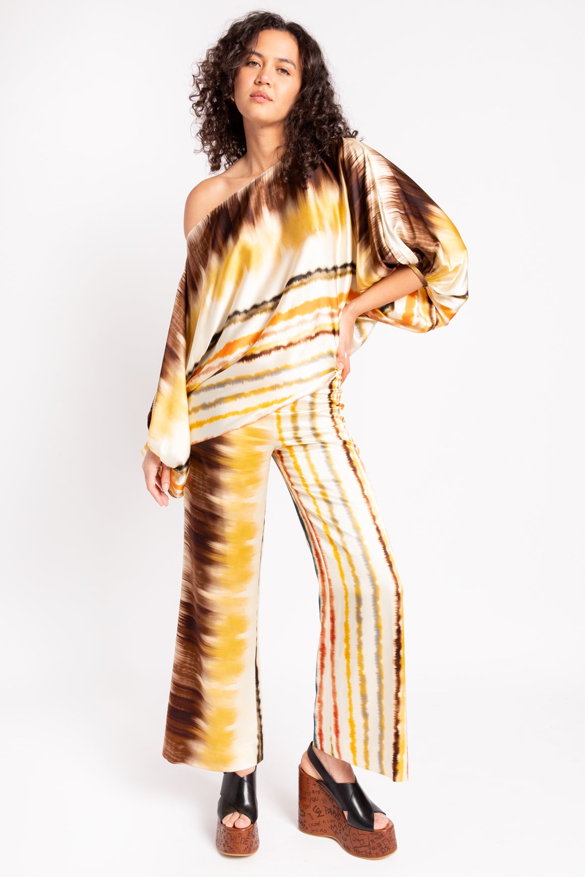 SILVIA TCHERASSI Multicolored Silk Blouse & Pants Set