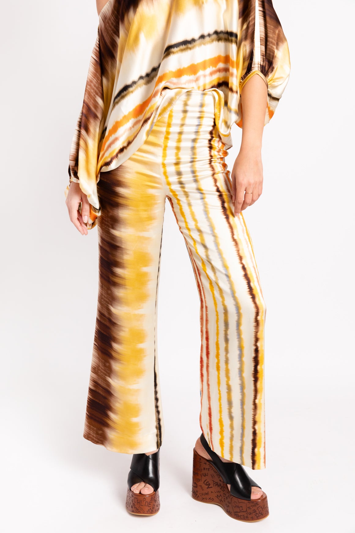 SILVIA TCHERASSI Multicolored Silk Blouse & Pants Set