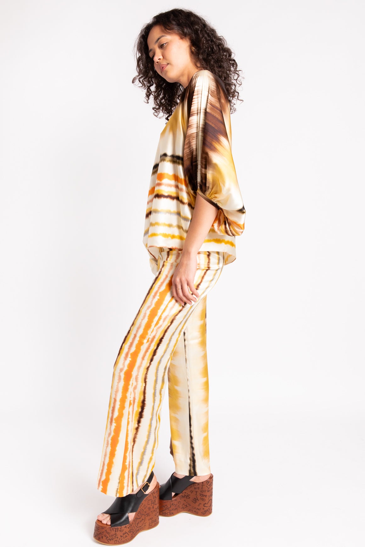 SILVIA TCHERASSI Multicolored Silk Blouse & Pants Set